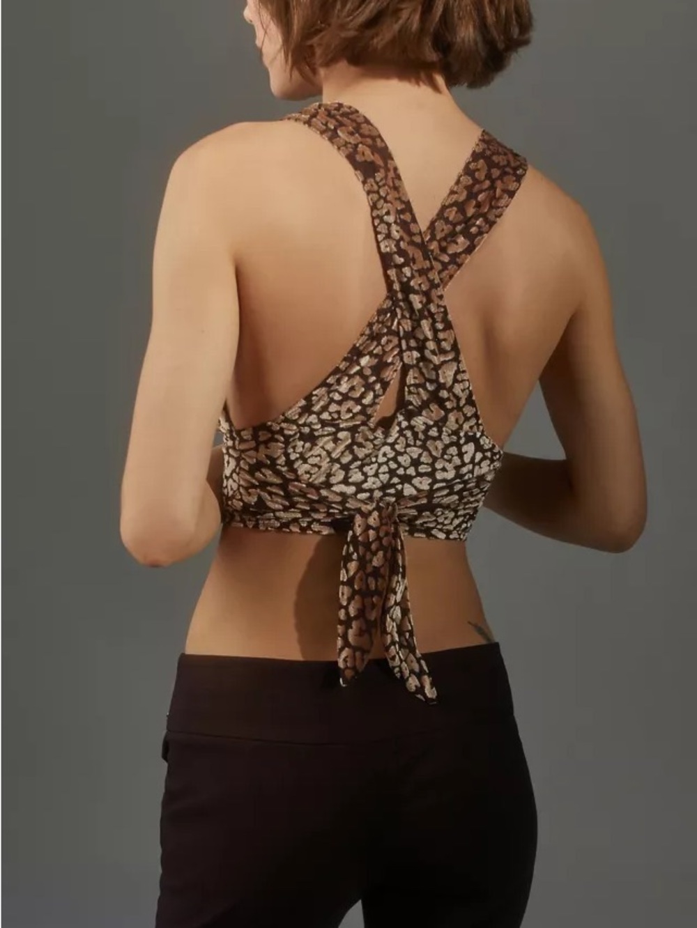 Urban Outfitters Metallic Leopard Wrap Crop Top - Brown & Gold